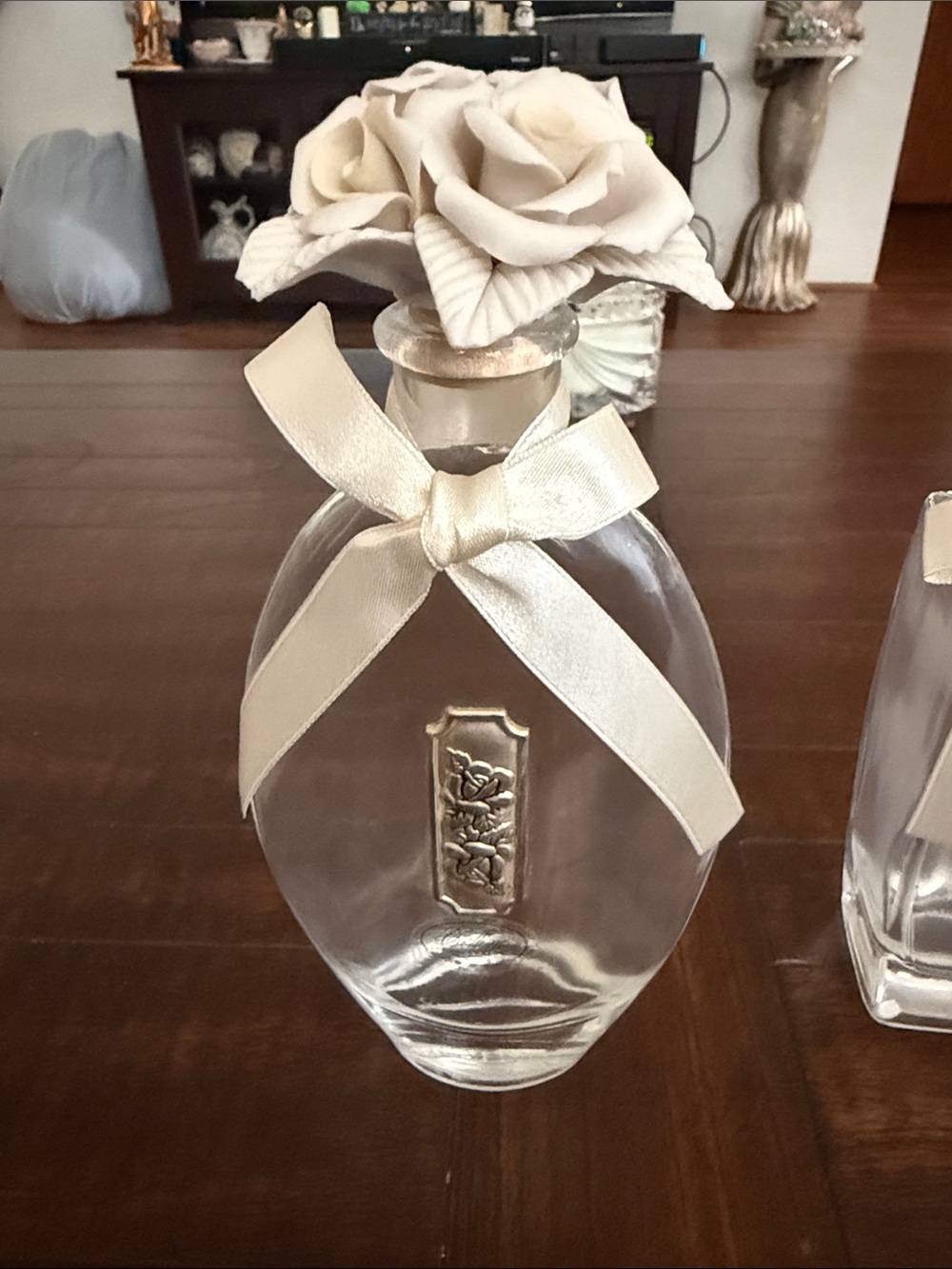 Cellini Elegant Cream Rose Decorative Glass Bottle